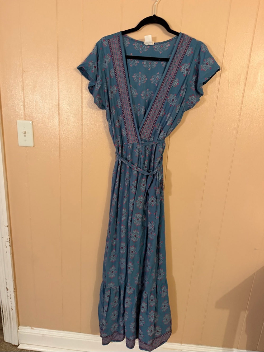 Natural Life Women's Blue Floral Wrap Maxi Dress